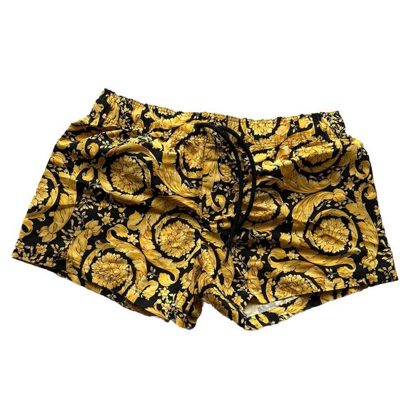 Versace Gold Print Logo Women’s Black Short Swim Shorts 8 US (42) ABD05032 NWT - Picture 1 of 8